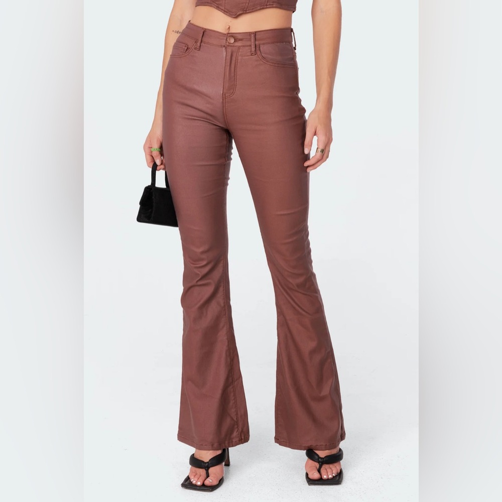 Edikted Luna Faux Leather Flare Jeans